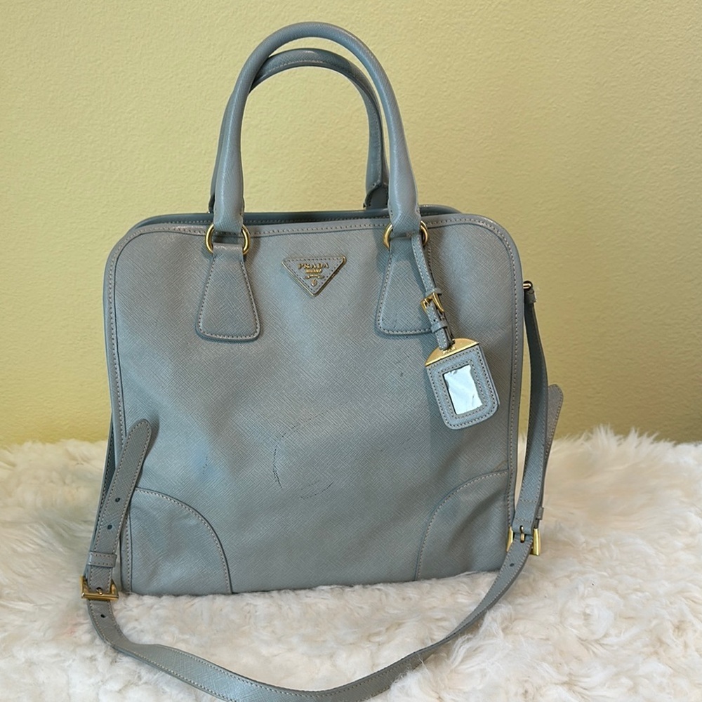 💯Authentic Prada Light Blue Safiano Leather Tote Bag🍀